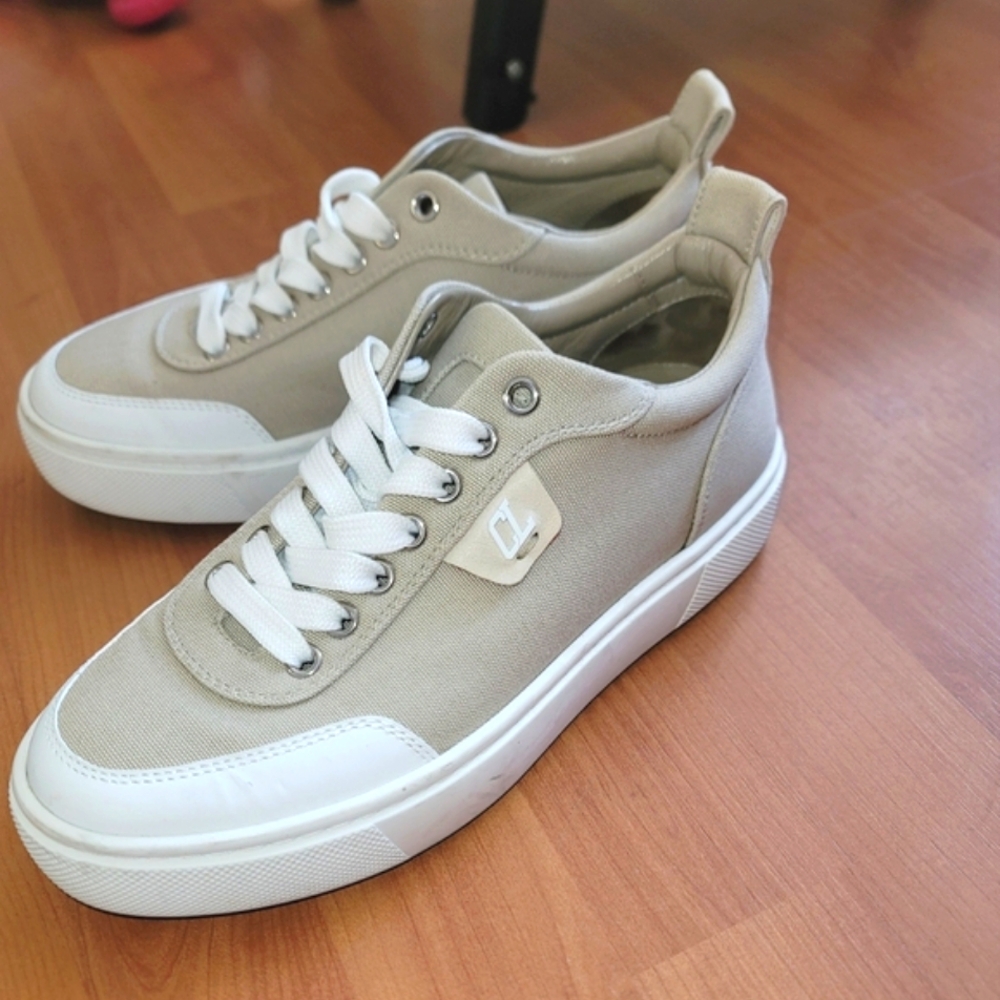 Christian Louboutin Sneakers Simplerui Flat Beigebianco Platform Canvas Low Top - Picture 10 of 12
